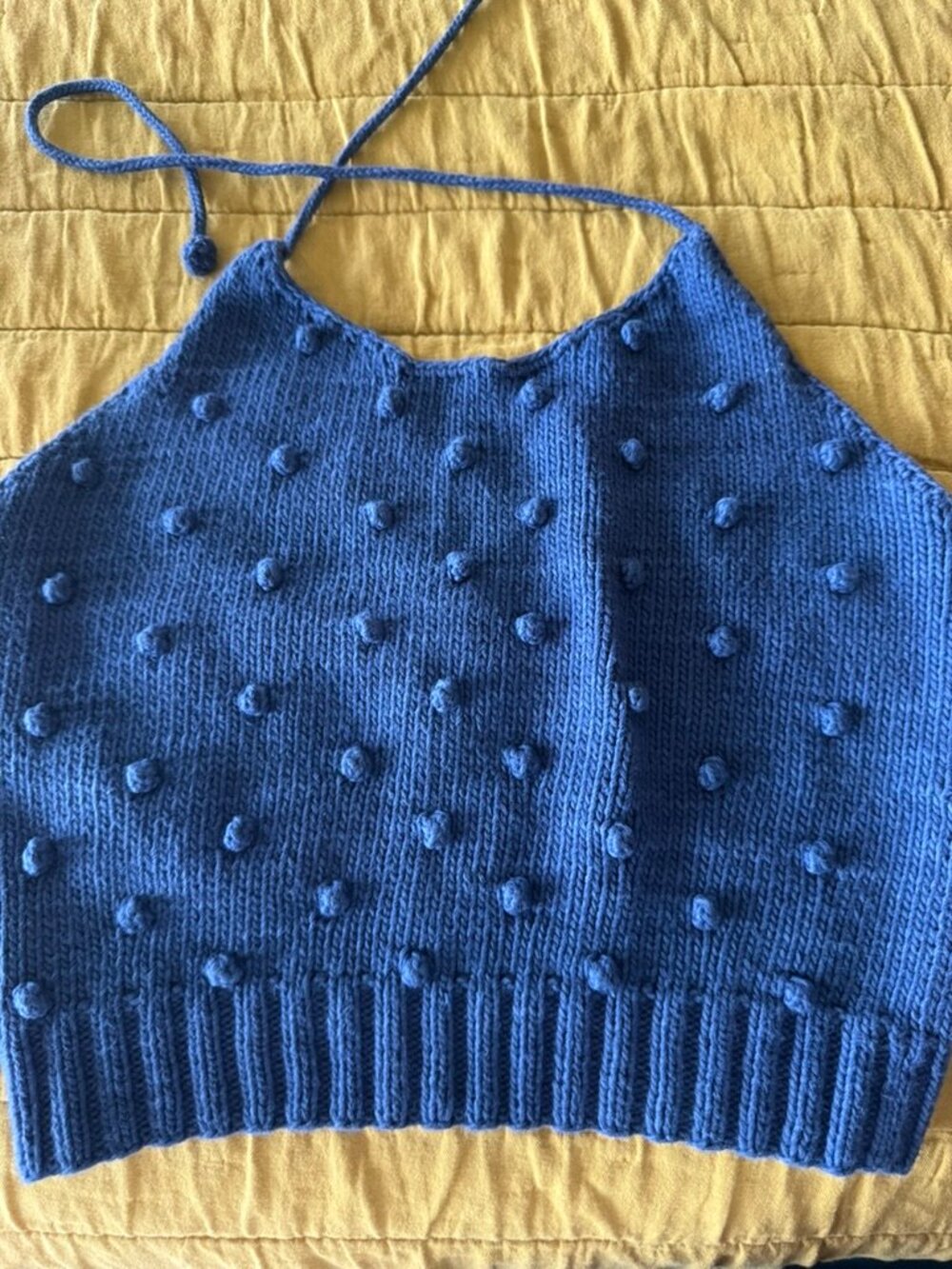 Misha and Puff Bobble Knit Halter Top Blue Popcorn Stitch XS